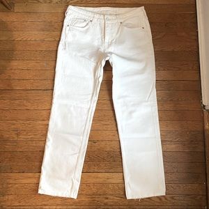 White denim straight leg regular waist jeans